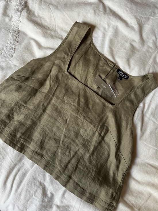 J. Crew Tops - J. Crew Olive Square-Neck Linen Crop Tank